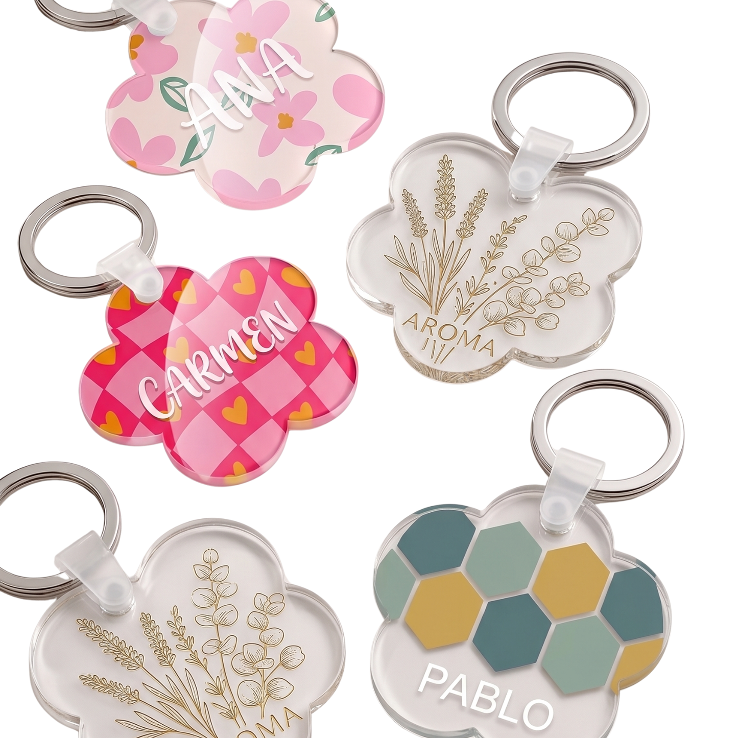 Llavero con forma de flor personalizable